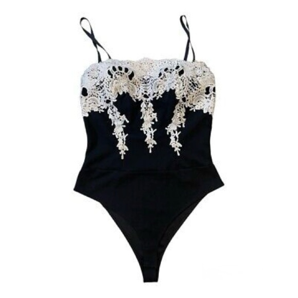 Haute Monde Black and White Lace Bodysuit